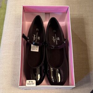 NWT and box ABT American Ballet Theater Black Patent Kids Tap Shoes Sz 1.5 Youth
